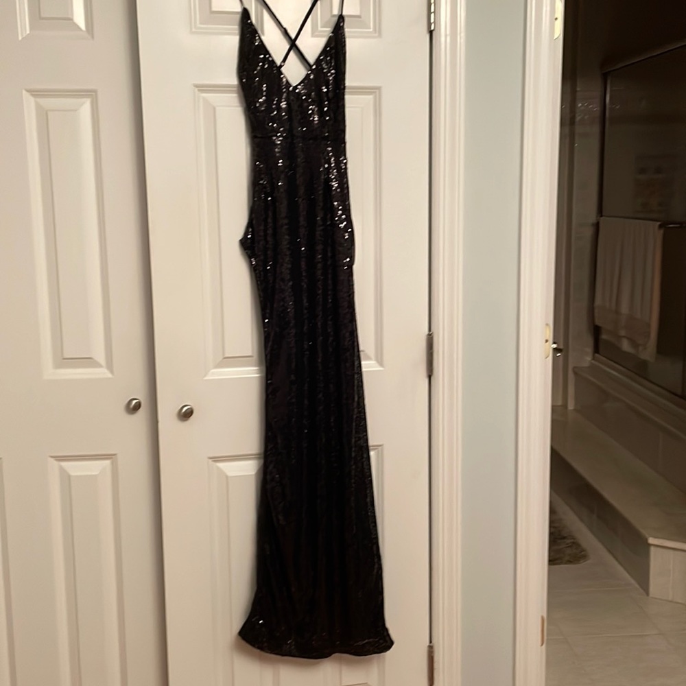Long dress very long slit on side.